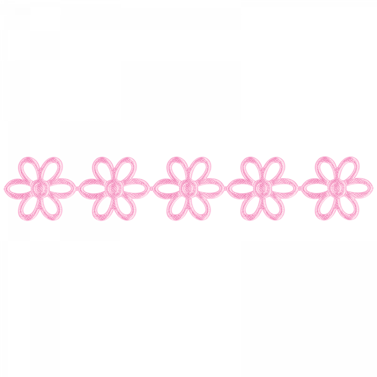ażurowe kwiatki na taśmie z różowej tkaniny satynowej